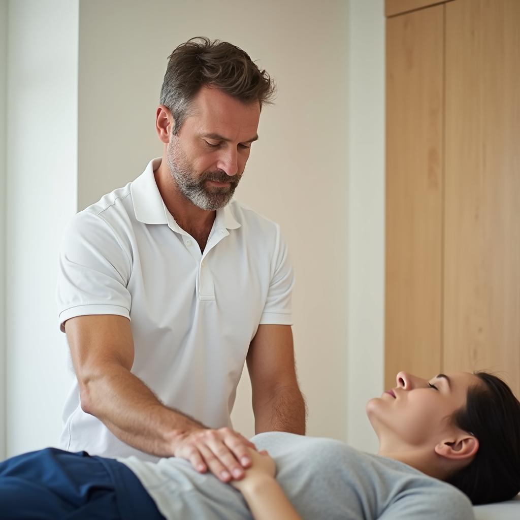 Physiotherapeut bei der Behandlung einer Patientin